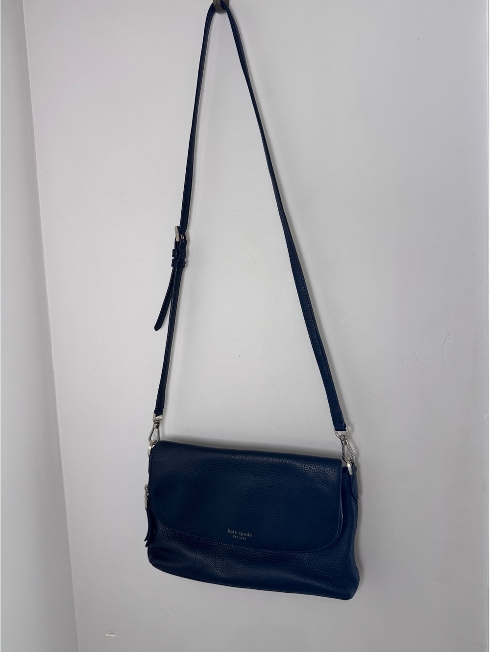 Kate Spade New York Black Pebbled Leather Flap Crossbody Shoulder Bag Purse